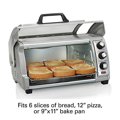 Hamilton Beach 6-Slice Countertop Toaster Oven with Easy Reach Roll-Top Door, Bake Pan, Silver (31127D)