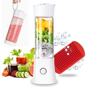 Portable Blender, Smoothie Blender with 16oz Travel Glass Cup and Lid 4000mAh Battery Strong Power Personal Size Blender USB Rechargeable Mini Juicer Cup Travel Blender for with Ice Tray (White)