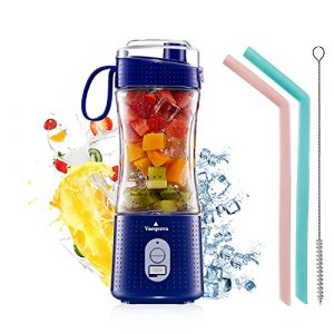 Portable Blender, Vaeqozva USB Rechargeable Smoothie on the Go Blender Cup with Straws, Protein Shakes Fruit Mini Mixer for Home, Sport, Office, Camping - Navy Blue