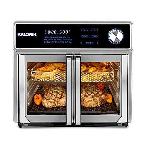 Kalorik MAXX® Digital Air Fryer Oven Grill AFO 47631 SS | 26 Quart Digital Smokeless Indoor Grill and Air Fryer Oven Combo -  Authentic BBQ, Rotisserie, & More | 11 Accessories & Cookbook | 22 Smart Presets | Up to 500°F | 1700W | Stainless Steel