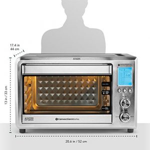 Convection Toaster Oven All-In-One 9-slice XL Countertop Set w/ Bamboo Cutting Board (Incl: Rotisserie Spit & Rods, 2 Potholders, Wire Rack, Baking Pan), Teflon-free (Silver)