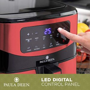 Paula Deen Stainless Steel 10 QT Digital Air Fryer (1700 Watts), LED Display, 10 Preset Cooking Functions, Ceramic Non-Stick Coating, Auto Shut-Off, 50 Recipes (Red Stainless)