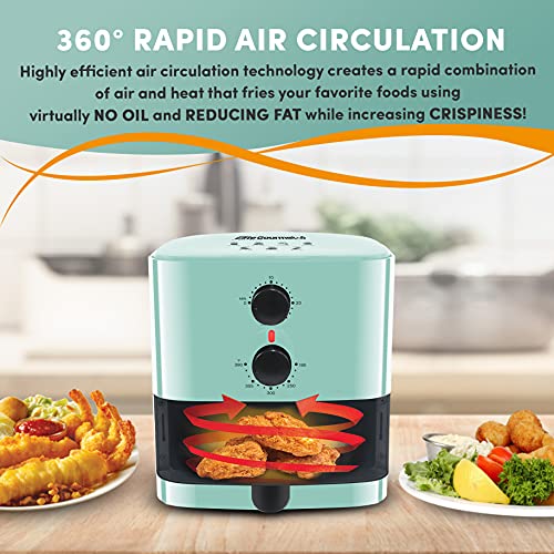 Elite Gourmet Personal Compact Space Saving Electric Hot Air Fryer Oil-Less Healthy Cooker, Timer & Temperature Controls, PFOA Free, 700-Watts with Recipes, 1 Quart, Mint