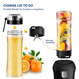 Bear Personal Blender for Shakes and Smoothies with 300W Small Single Serve Portable Countertop Blender, 20.3oz Tritan BPA Free Travel Blender Bottles,Black (Black)