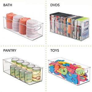 mDesign Plastic Kitchen Organizer - Storage Holder Bin with Handles for Pantry, Cupboard, Cabinet, Fridge/Freezer, Shelves, and Counter - Holds Canned Food, Snacks, Drinks, and Sauces - 4 Pack - Clear
