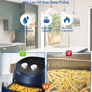 Air Fryer 4.5 QT Oil Less Airfryer Easy to Use Classic Timer and Temperature Control with 8 Cooking References Nonstick Basket Dishwasher Friendly Auto Shut-off Kitchen Gifts Air Fryer Navy Blue