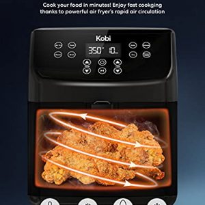 Kobi Air Fryer, XL 5.8 Quart,1700-Watt Electric Hot Air Fryers Oven & Oilless Cooker, LED Display, 8 Preset Programs, Shake Reminder, for Roasting, Nonstick Basket, ETL Listed (100 Recipes Book Included) (Black)