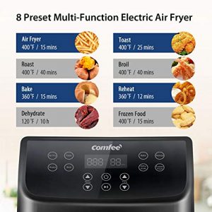 COMFEE' 5.8Qt Digital Air Fryer, Toaster Oven & Oilless Cooker, 1700W with 8 Preset Functions, LED Touchscreen, Shake Reminder, Non-stick Detachable Basket, BPA & PFOA Free (110 electronic Recipes)