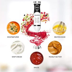 Bonsenkitchen Immersion Hand Blender, 9-Speed Handheld Stick Blender with Whisk, 700ml Mixing Beaker & 500ml Chopping Bowl, Perfect for Baby Food, Smoothies, Sauces, Purée, and Soups, BPA-Free, 225W