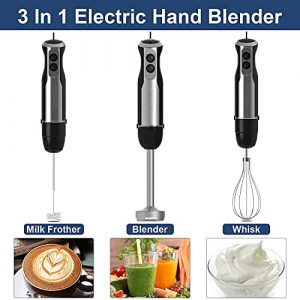 Wancle Immersion Hand Blender, 1000W 16-Speed 3-in-1 Multi-function Stick Blender With Whisk, Milk Frother Attachments, Puree Infant Food, Smoothies, Sauces, and Soups