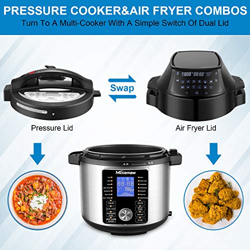 6 Quart 17-in-1 Instapot Electric Pressure Cooker Air Fryer Combo,with Nesting Broil Rack, Slow Cooker, Food Steamer, Multicooker, Two Detachable Pressure Cooker Lids, Smart LED Touchscreen, Recipe Book.
