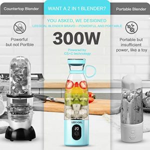 Portable Blender, Personal Blender for Shakes and Smoothies, 18oz Portable Blender USB Rechargeable, As POWERFUL As Many Countertop Blenders/Crushes Ice Cubes, Frozen Fruit, Nuts/3X MORE POWERFUL Than Most USB Personal Blenders, Leegoal Blender Bravo Blue