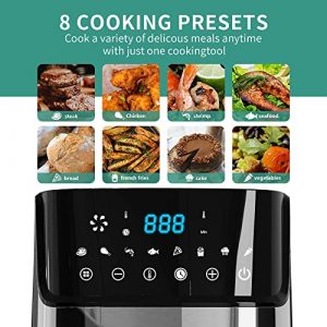 Besile 7.0QT Large Hot Air Fryer Cooker with 8 Preset Cooking Functions, LED Touchscreen With 100 Recipes, Suitable for Family Party, Nonstick Basket, Silver