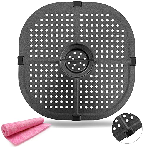 Air Fryer Crisper Plate For Instant Vortex Air Fryers, 9.09 IN Premium Square Nonstick Coating Grill Pan Tray, Air Fryer Replacement Parts Accessories Rack with Rubber Bumpers