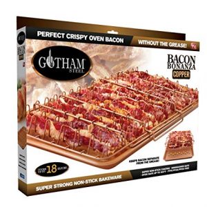 Gotham Steel 1937 Bonanza XL Healthier Perfectly Crispy Oven-Bacon Drip Rack Tray with Pan with Nonstick Easy Clean Surface, Copper – As Seen on TV