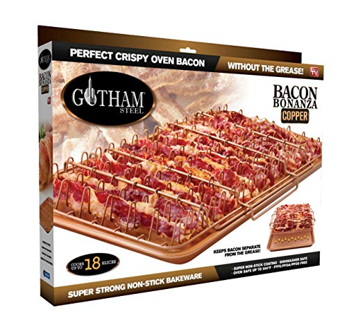 Gotham Steel 1937 Bonanza XL Healthier Perfectly Crispy Oven-Bacon Drip Rack Tray with Pan with Nonstick Easy Clean Surface, Copper – As Seen on TV