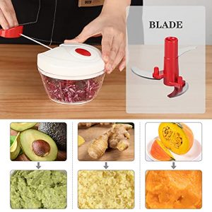 Manual Food Chopper Vegetable Chopper, Hand Pull Mincer Blender Mixer for Vegetable Fruits Nuts Onions Durable BPA Free Food Safe Material (2 Cup-White & Red)