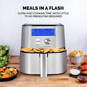 Kalorik MAXX® Plus Digital Air Fryer FT 47822 SS | 4 Quart 7-in-1 Oilless Fryer | Deluxe Edition with LCD Display + 22 Smart Presets | Bonus Egg Poacher for Perfect Breakfast | Nonstick Air Frying Basket | Recipe Book | 1600W | Stainless Steel 