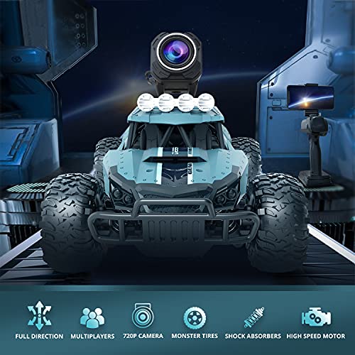DEERC RC Cars DE36W Remote Control Car with 720P HD FPV Camera, 1/16 Scale Off-Road Remote Control Truck, High Speed Monster Trucks for Kids Adults 2 Batteries for 60 Min Play, Gift for Boys and Girls