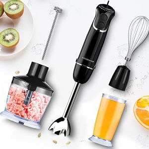 MegaWise Pro Titanium Reinforced 5-in-1 Immersion Hand Blender, Powerful 800W with 80% Sharper Blades, 12-Speed Corded Blender, Including 500ml Chopper, 600ml Beaker, Whisk and Milk Frother