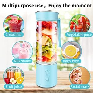 portable blender,srso personal mini blender,single serve blender,small smoothie fruit juicer,travel blender for shakes and smoothies,USB rechargeable, 450ml with six blades(blue)