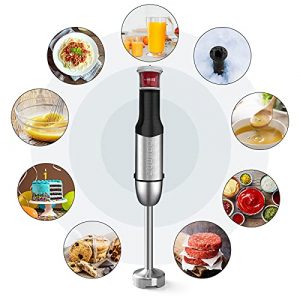 Immersion Hand Blender, ZUUKOO KITCHEN 800W 4-in-1 Immersion Blender Handheld, Multi-Purpose Stepless Speed Stick Blender with Chopper, Beaker, Whisk Attachments, for Smoothies/Soup/Baby Food