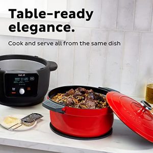 Instant Electric Precision Dutch Oven, 5-in-1: Braise, Slow Cook, Sear/Sauté, Cooking Pan, Food Warmer, Enamel Coated, Cast Iron, 6-Quart, 1500W, Red