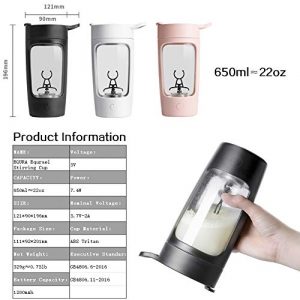 Protein Powder Mixer Shaker Cup 22 oz Electric Portable Bottle for Coffee BPA Free with USB Rechargeable and Milk Vortex Mixing Shakes Cups (BLACK)