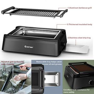 COSTWAY Smokeless Grill, Compact & Portable Indoor Electric BBQ Grill w/ Advanced Infrared Technology, Constant Temperature Barbecue Grill, Non-stick Surface & Removable Drip Tray for Easy Cleaning, Black (19