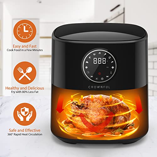 CROWNFUL 5 Quart Air Fryer, Electric Hot Oven Oilless Cooker，LCD Digital Touch Screen with 7 Cooking Presets and 53 Recipes, Nonstick Basket，1500W ETL Listed (Black)