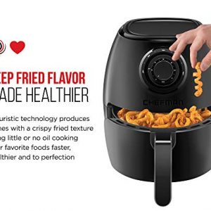 CHEFMAN Small Air Fryer Healthy Cooking, 3.6 Qt, Nonstick, User Friendly and Dual Control Temperature, w/ 60 Minute Timer & Auto Shutoff, Dishwasher Safe Basket, Matte Black, Cookbook Included