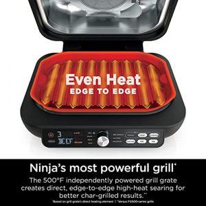Ninja IG651 Foodi Smart XL Pro 7-in-1 Indoor Grill/Griddle Combo, use Opened or Closed, with Griddle, Air Fry, Dehydrate & More, Pro Power Grate, Flat Top Griddle, Crisper, Smart Thermometer, Black (Renewed)