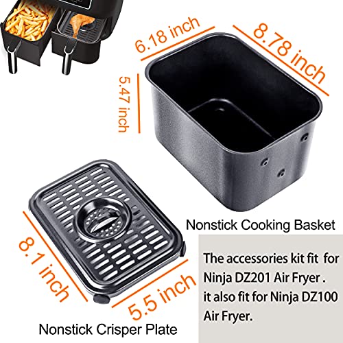 Air Fryer Replacement Basket & Crisper Plate Set for Ninja Foodi Dual Air Fryer,Air Fryer Cooking Basket & Grill Pan for Ninja DZ201 Foodi Air Fryer,Accessories for Ninja DZ100 Foodi Air Fryer