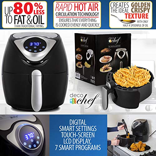 Deco Chef XL 14.5 Cup 3.7 QT Digital Air Fryer Cooker With 7 Smart Programs, LED Touch Screen, Oil-Less Non-Stick Coated Basket, Timer Counter Top, Healthy Kitchen Safe Frying Station with Cook Book