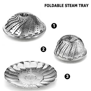Flexzion Stainless Steel Vegetable Steamer Basket - Expandable Round Folding Collapsible Tray Kitchen Tool Fits Instant Pot Electric Pressure Cooker for Cooking Foods Pasta Seafood 5.5" Adjust to 9"