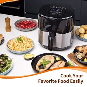 Air Fryer Small with 9 Presets, Stainless Steel Air Fryers Oven Oilless Cooker, Preheat and Reheat, Nonstick Detachable Fry Basket, Dishwasher Safe, LED Touch Screen, Black,Stainless steel