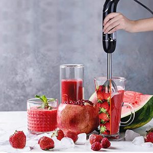 MegaWise Pro Titanium Reinforced 5-in-1 Immersion Hand Blender, Powerful 800W with 80% Sharper Blades, 12-Speed Corded Blender, Including 500ml Chopper, 600ml Beaker, Whisk and Milk Frother