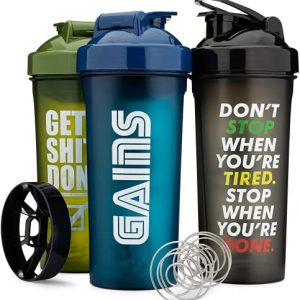 3 PACK - Extra Large Shaker Bottle, 45-Ounce Shaker Cup with Dual Blenders for Mixing Protein, Logos, from Hydra Cup