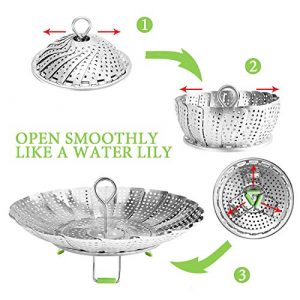 Vegetable Steamer Basket,Stainless Steel Folding Steamer Basket Insert for Cooking Veggies/Fish Seafood/Boiled Eggs with Safety Tool,Adjustable Sizes to fit Various Pots(5.5