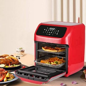 2021 12.7 Quart 10 in 1 XLarge Capacity Air Fryer Oven, 10 Accessories, 10 Easy Presets W/ Digital Touch Screen Controls & Integrated Digital Temperature Probe, Advanced Program, Sear, Stage, Preheat, Delay, Warm, Rotisserie, W/Light, Come W/ Never Rust Stainless Steel Crisper Trays, Drip Tray, Round Basket, Rotisserie Shaft, Skewers Racks, Rotisserie Spit Assembly & Insertion, Rotisserie Fetch Tool, Fry Basket Handle, 8 Recipes, ETL Approved 180°F-400°F, 120V, 1700W (Red)