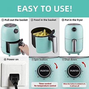 iRUNTEK Mini Small Air Fryer Oven Cooker, 1.3 Quart Airfryer for One Person or Two People, Personal Oil-less Healthy Air Fryers for Dorm, Non Stick Basket, Auto Shut-off, 800W, Aqua