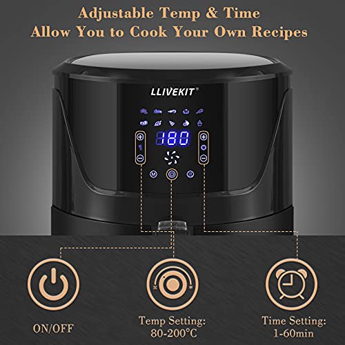 LLIVEKIT 10-In-1 Air Fryer Large Family Size 7 Quart Hot Air Fryer Oil Free Digital Touchscreen Basket Style Air Fryer with Recipe Book Black