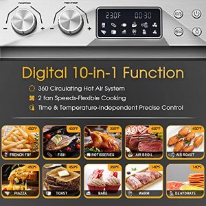 Air Fryer Toaster Oven, Geek Chef LCD Countertop Convection Airfryer with Rotisserie and Dehydrator, Oil-Free, Include 6 Cooking Accessories and E-Recipe Book (24.5QT) (A-24.5 QT with LCD Screen)