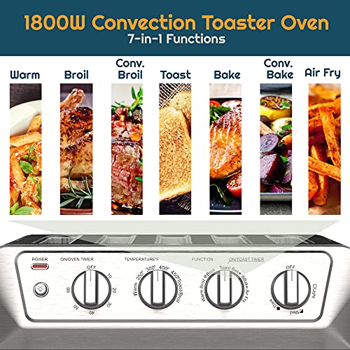 iCucina Toaster Oven Air Fryer Combo, Countertop Oven with 4 Slice Toaster, 7-in-1 Appliance with Stainless Steel Accessories