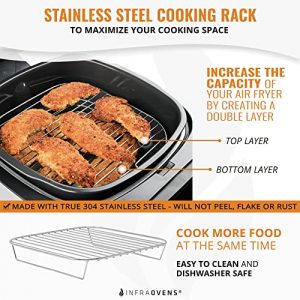 Air Fryer Accessories with Rack, Reusable Mats and Cheat Sheet Guides Compatible with Nuwave® Brio, Dash, Comfee + More - Stainless Steel Air Fryer Rack, Square 6 inch