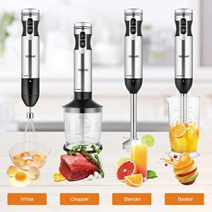 YISSVIC Hand Blender Immersion Blender 1000W 4 In 1 Stick Blender 9 Speed 500ml Food Processor 700ml Cup Whisk for Infant Food Smoothies Sauces Soups