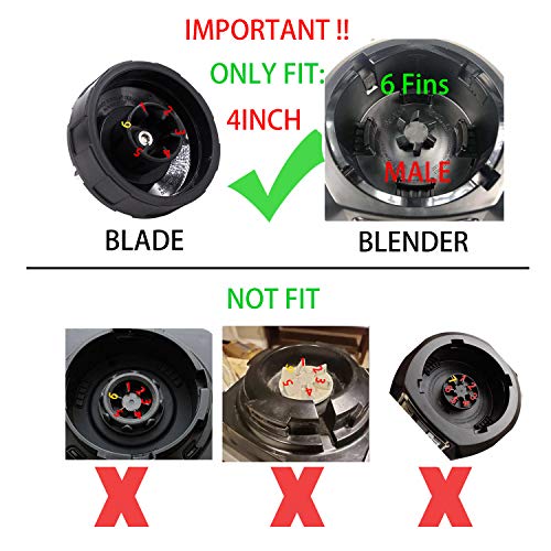 6 Fins Blender Blade 4inch Female Blade for Nutri Ninja iQ 900W BL454-70 BL455-70 and 1000W BL480-70 BL480W-70 BL481-70 BL482-70 BL483-70 Blender Replacement Parts