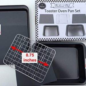 Checkered Chef Toaster Oven Pans - 5 Piece Nonstick Bakeware Set Includes Baking Trays, Rack and Silicone Baking Mats - Best Accessories For Toaster and Convection Ovens