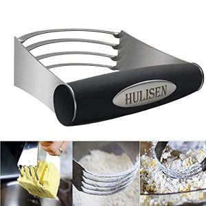 HULISEN Stainless Steel Pastry Scraper, Dough Blender, Silicone Mat and Biscuit Cutter Set (4 Pieces/ Set), Heavy Duty & Durable with Ergonomic Rubber Grip, Professional Pastry Cutter for Baking