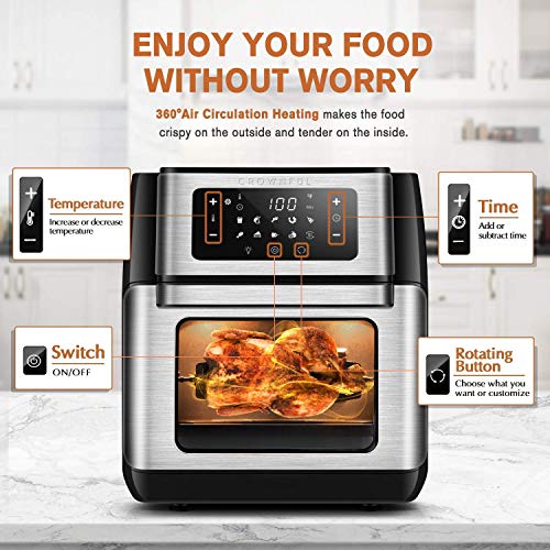 CROWNFUL Air Fryer, 10-in-1 Air Fryer Toaster Oven, 5 Quart Air Fryer, Electric Hot Oven Oilless Cooker